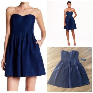 J.Crew Marlie Classic Faille Navy Blue Strapless Bridesmaid Prom Dress.